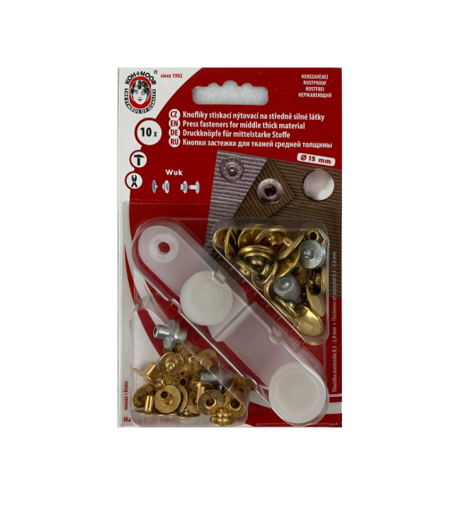 Boîte de 10 boutons pressions 15mm avec outil