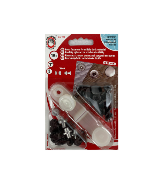 Boîte de 10 boutons pressions 15mm avec outil