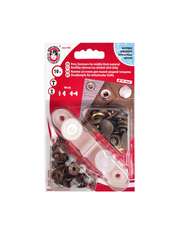 Boîte de 10 boutons pressions 15mm avec outil